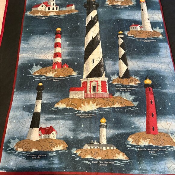 Hand Quilted Panel Theme of Lighthouses, Finished, 40” x 31” w/ Rod Pocket - Picture 2 of 10